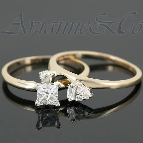 14K Yellow Solid Gold Diamond Bridal Ring Set 0.75 Ctw