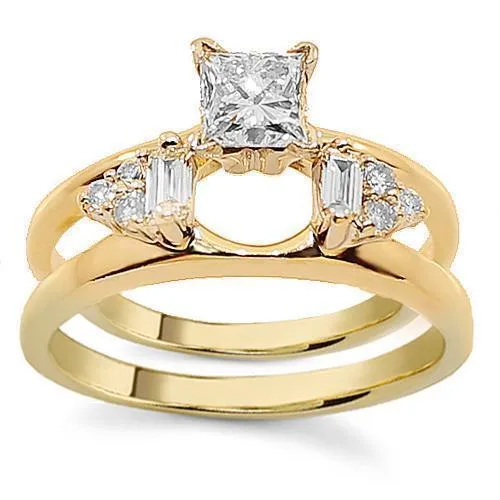 14K Yellow Solid Gold Diamond Bridal Ring Set 0.75 Ctw