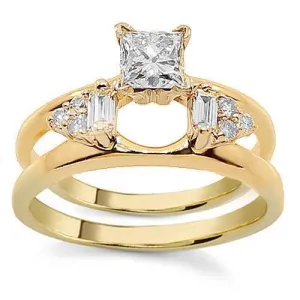 14K Yellow Solid Gold Diamond Bridal Ring Set 0.75 Ctw