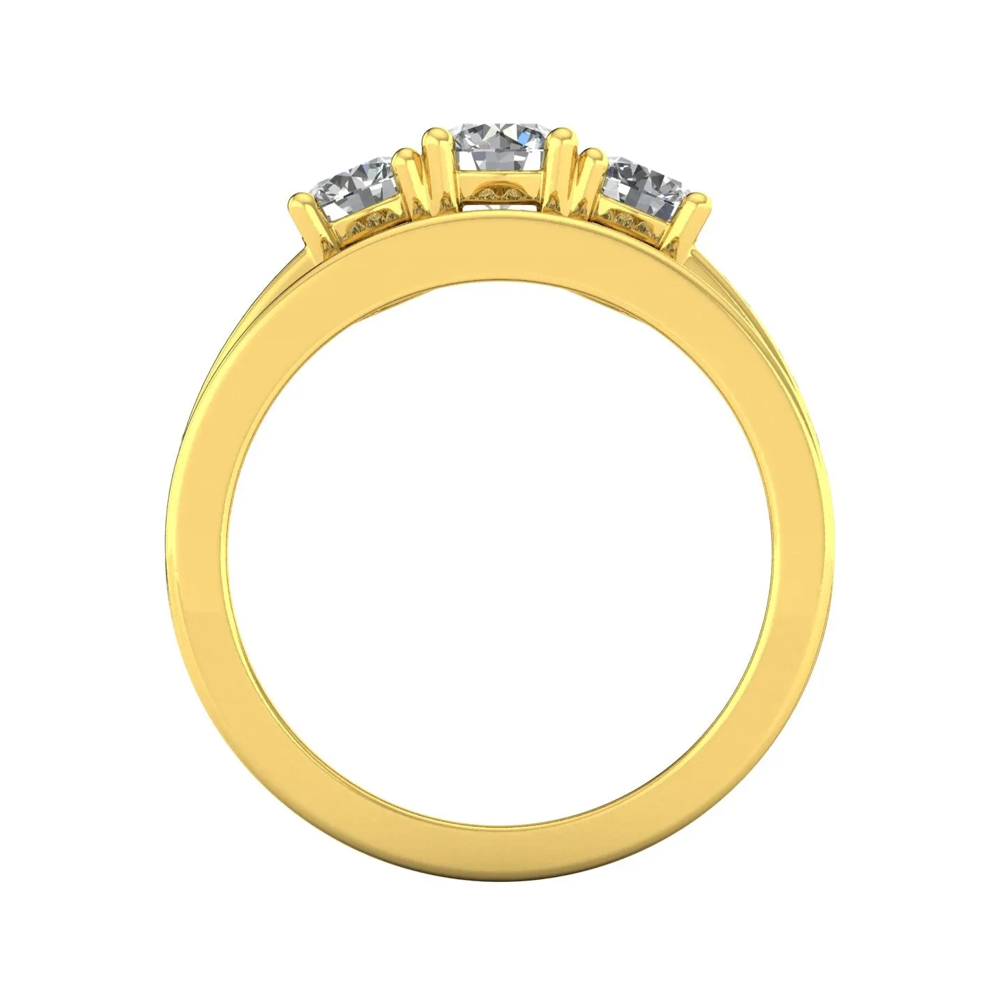 1.50 Carat TW Round Natural Diamond Three Stone Bridal Set Engagement Ring in 10k Yellow Gold