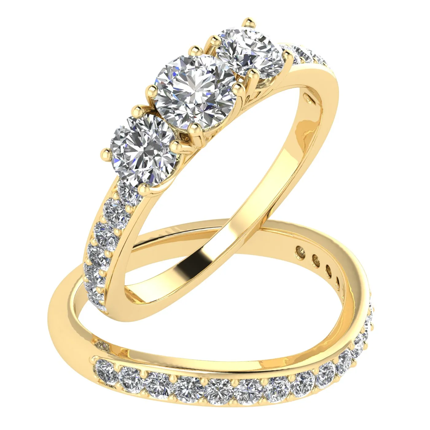 1.50ctw Diamond Three Stone Bridal Set in 10k Yellow Gold (G-H, I2-I3)