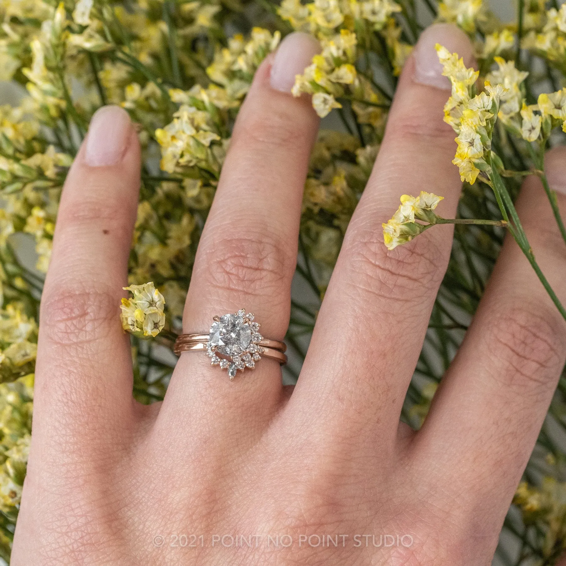 1.56 Carat Salt and Pepper Diamond Engagement Ring, Sammy Setting, 14K Rose Gold