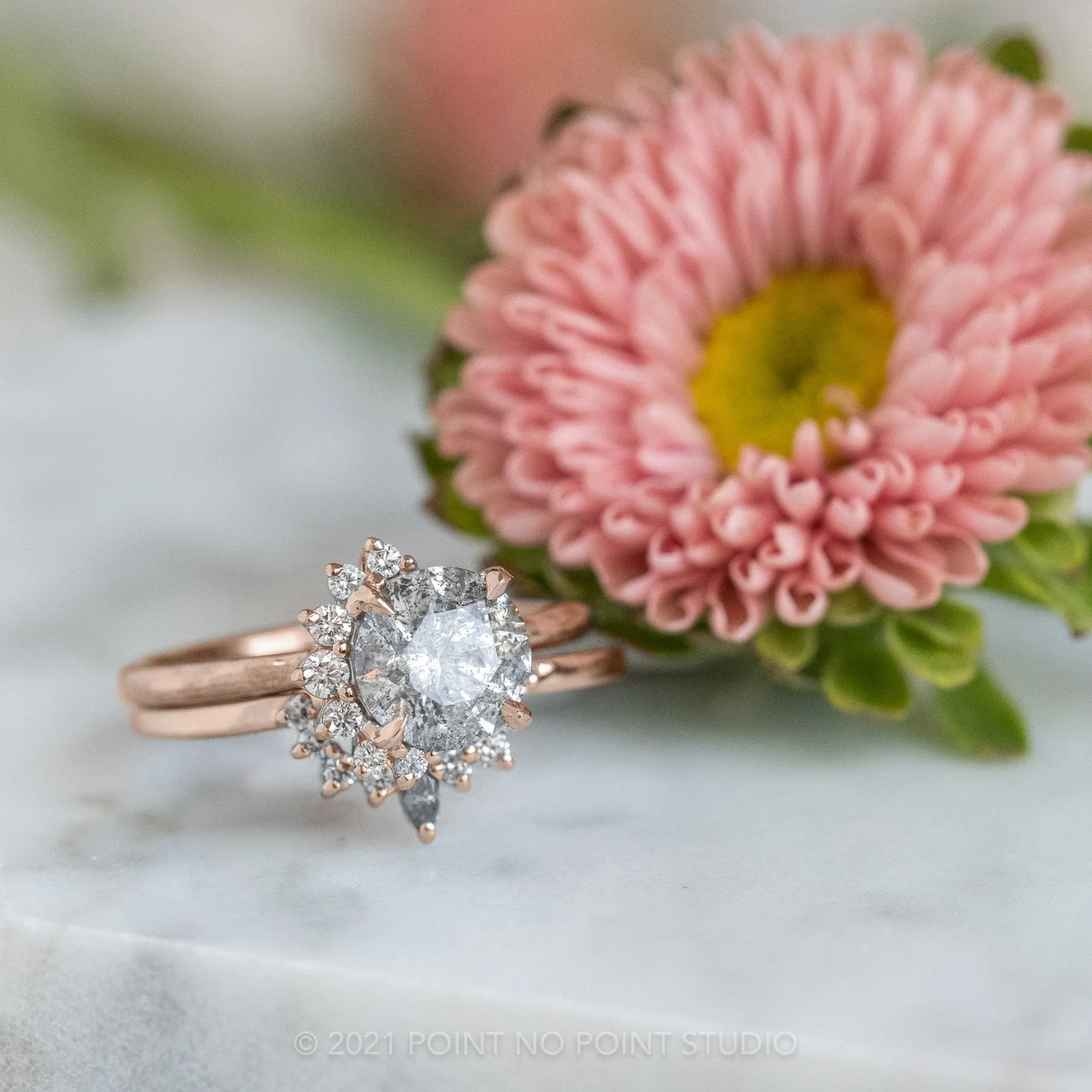 1.56 Carat Salt and Pepper Diamond Engagement Ring, Sammy Setting, 14K Rose Gold