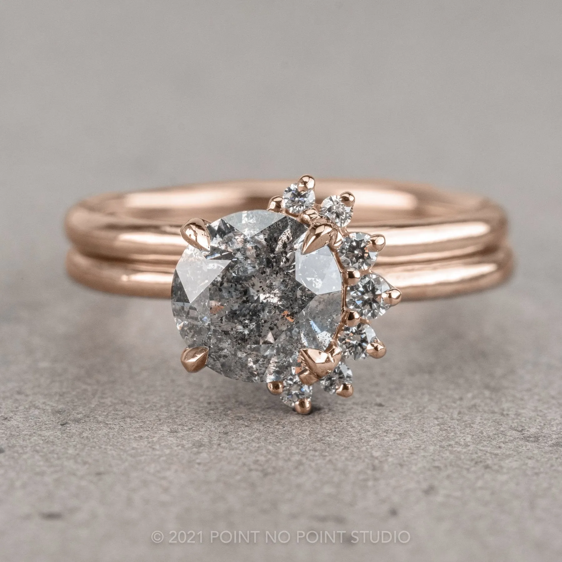 1.56 Carat Salt and Pepper Diamond Engagement Ring, Sammy Setting, 14K Rose Gold