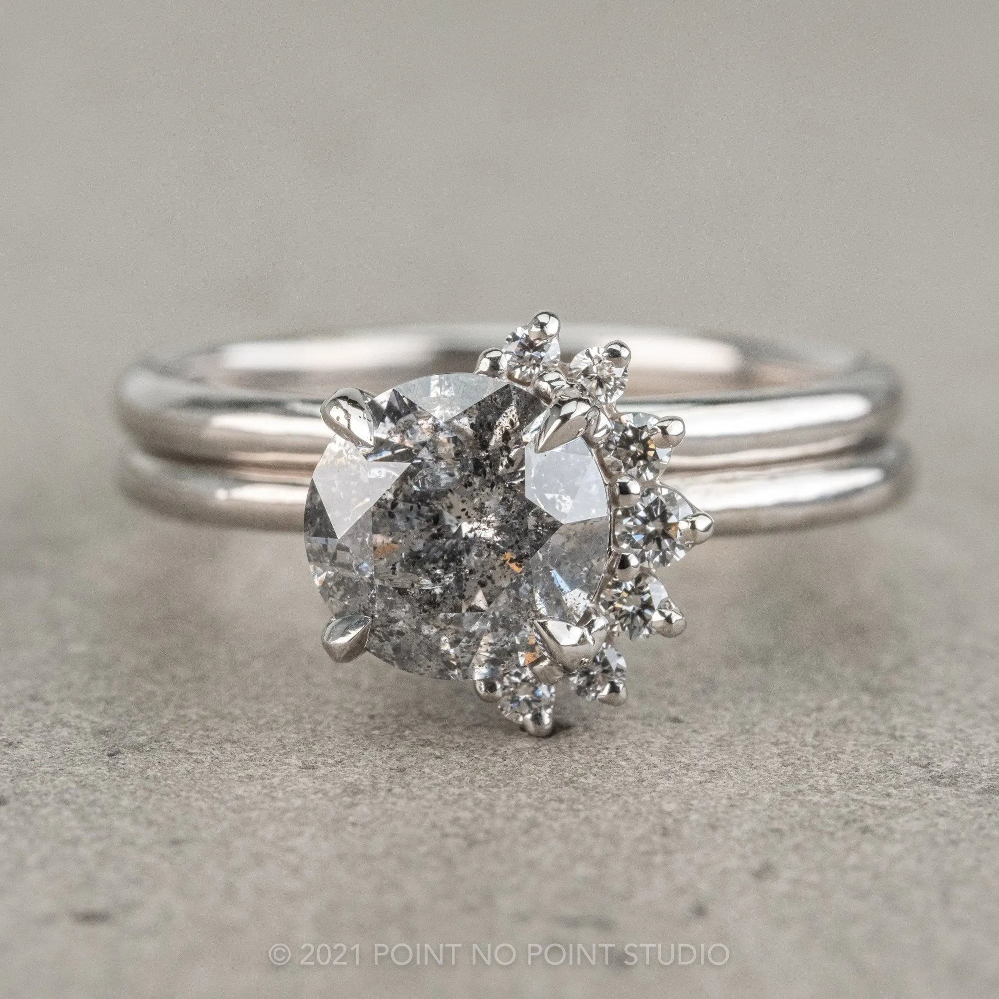 1.56 Carat Salt and Pepper Diamond Engagement Ring, Sammy Setting, Platinum
