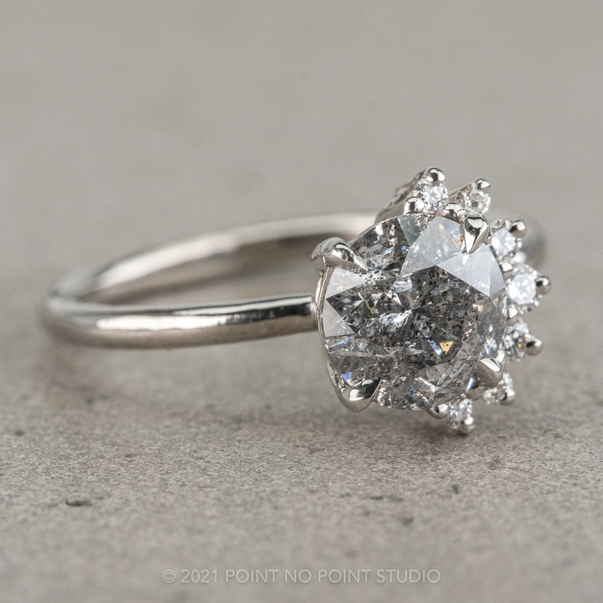 1.56 Carat Salt and Pepper Diamond Engagement Ring, Sammy Setting, Platinum