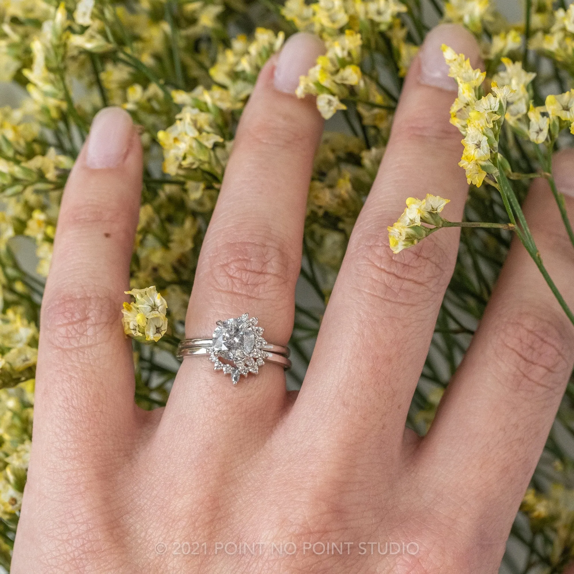 1.56 Carat Salt and Pepper Diamond Engagement Ring, Sammy Setting, Platinum