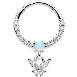 16 Gauge 3/8 Blue Synthetic Opal Butterfly Dangle Hinged Segment Ring