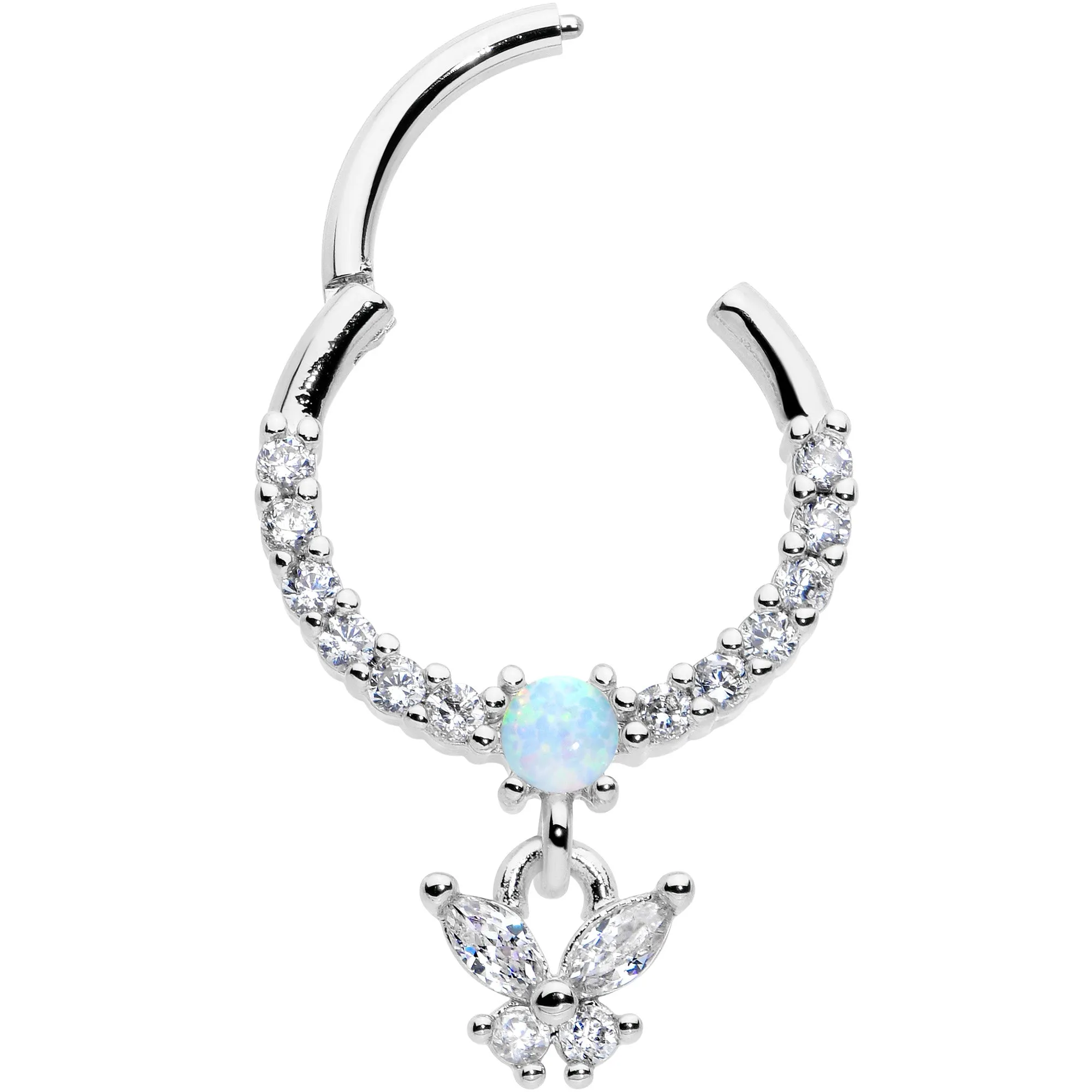 16 Gauge 3/8 Blue Synthetic Opal Butterfly Dangle Hinged Segment Ring