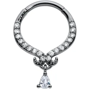 16 Gauge 3/8 Clear CZ Gem Black Elegant Curves Hinged Segment Ring