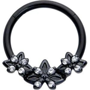 16 Gauge 3/8 Clear CZ Gem Black Gothic Star Trio Hinged Segment Ring