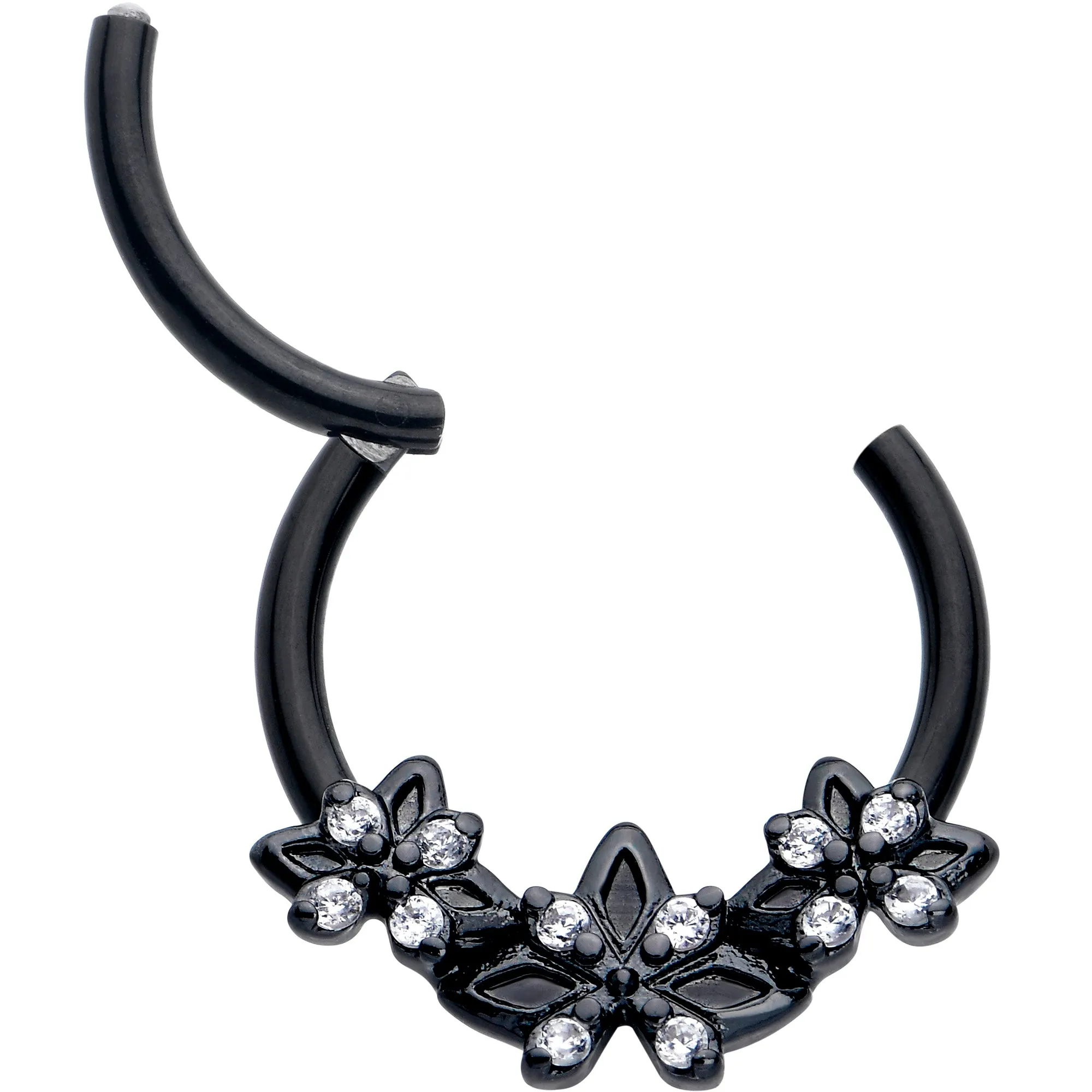 16 Gauge 3/8 Clear CZ Gem Black Gothic Star Trio Hinged Segment Ring