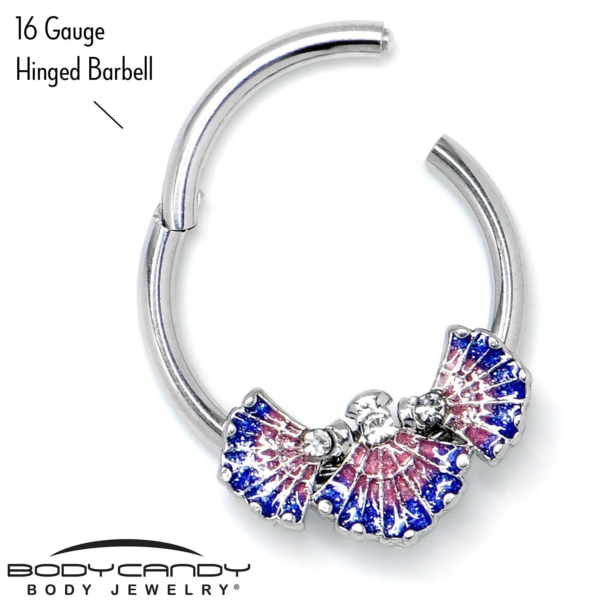 16 Gauge 3/8 Clear CZ Gem Mesmerizing Sea Shells Hinged Segment Ring