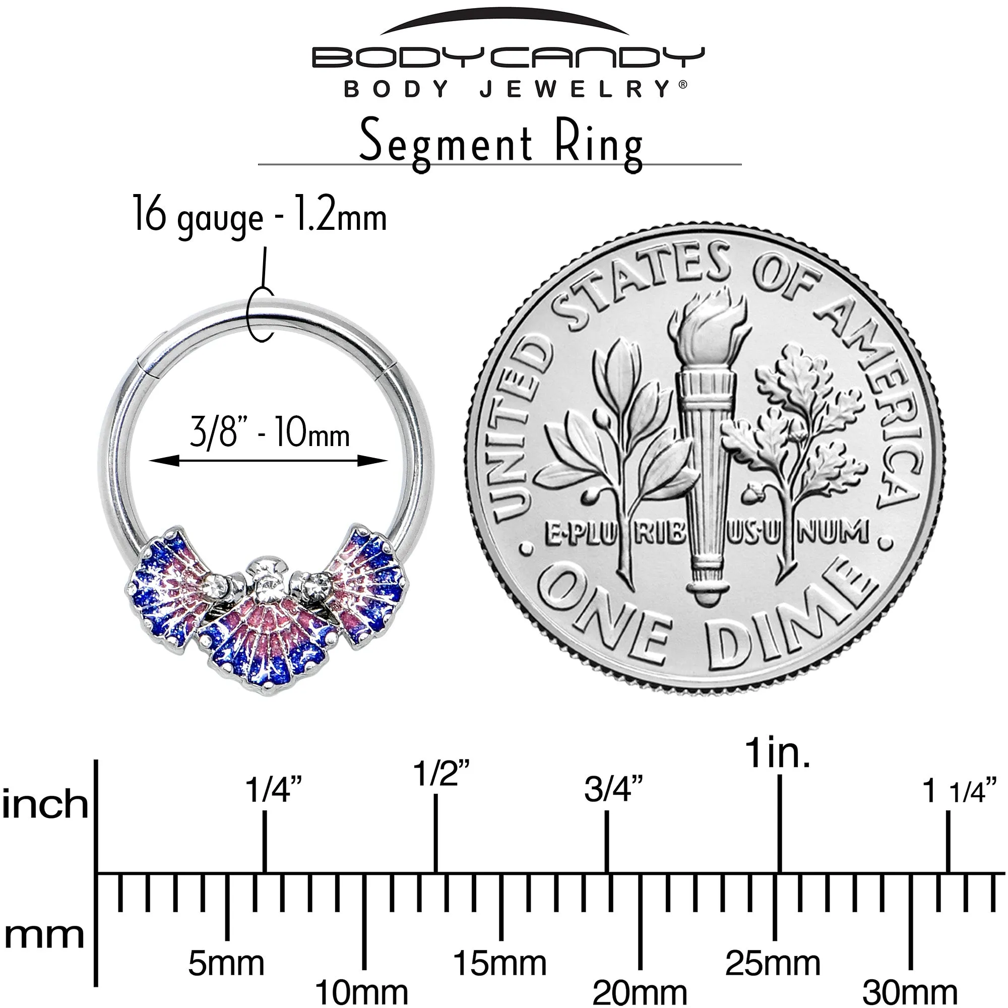 16 Gauge 3/8 Clear CZ Gem Mesmerizing Sea Shells Hinged Segment Ring