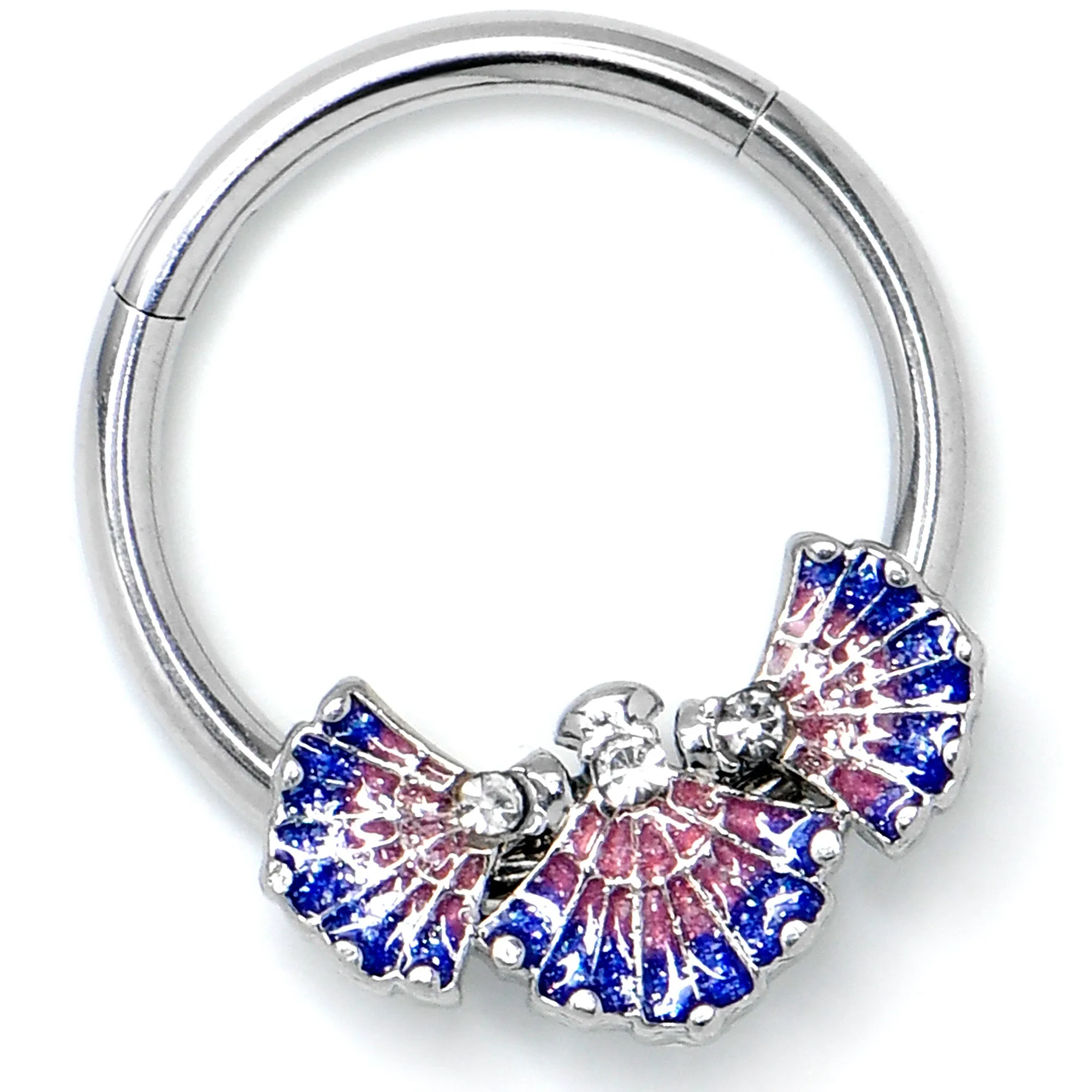 16 Gauge 3/8 Clear CZ Gem Mesmerizing Sea Shells Hinged Segment Ring