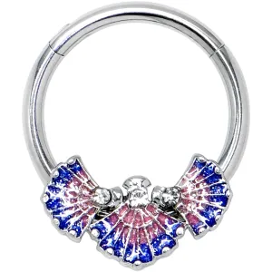 16 Gauge 3/8 Clear CZ Gem Mesmerizing Sea Shells Hinged Segment Ring