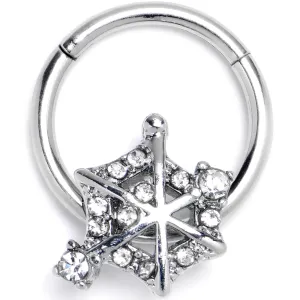 16 Gauge 3/8 Clear Gem Spiderweb Goth Hinged Segment Ring