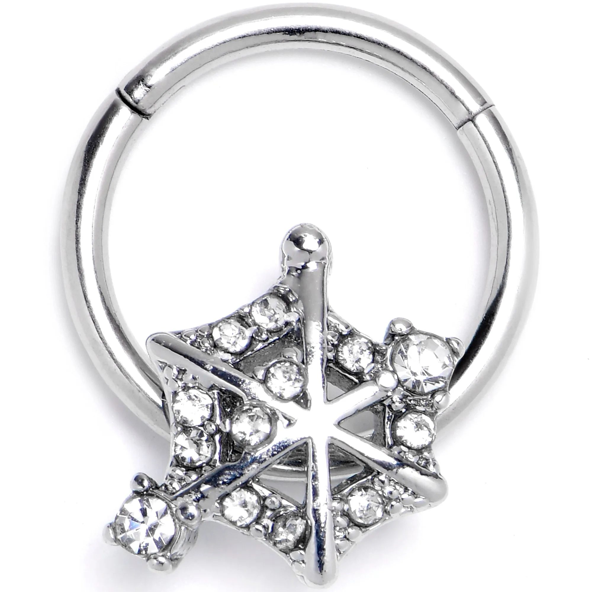 16 Gauge 3/8 Clear Gem Spiderweb Goth Hinged Segment Ring
