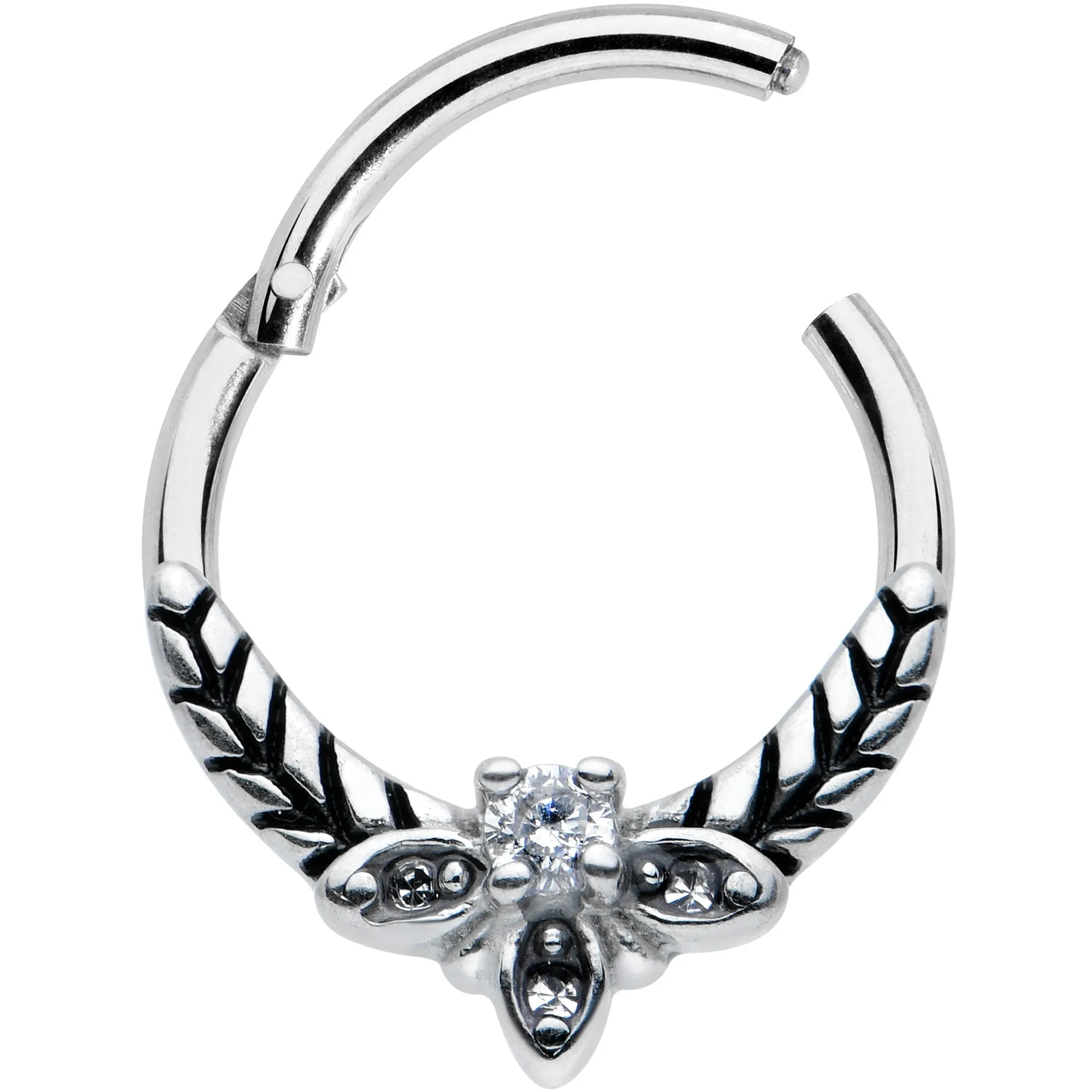 16 Gauge 3/8 Clear Gems Gothic Bee Hinged Segment Ring