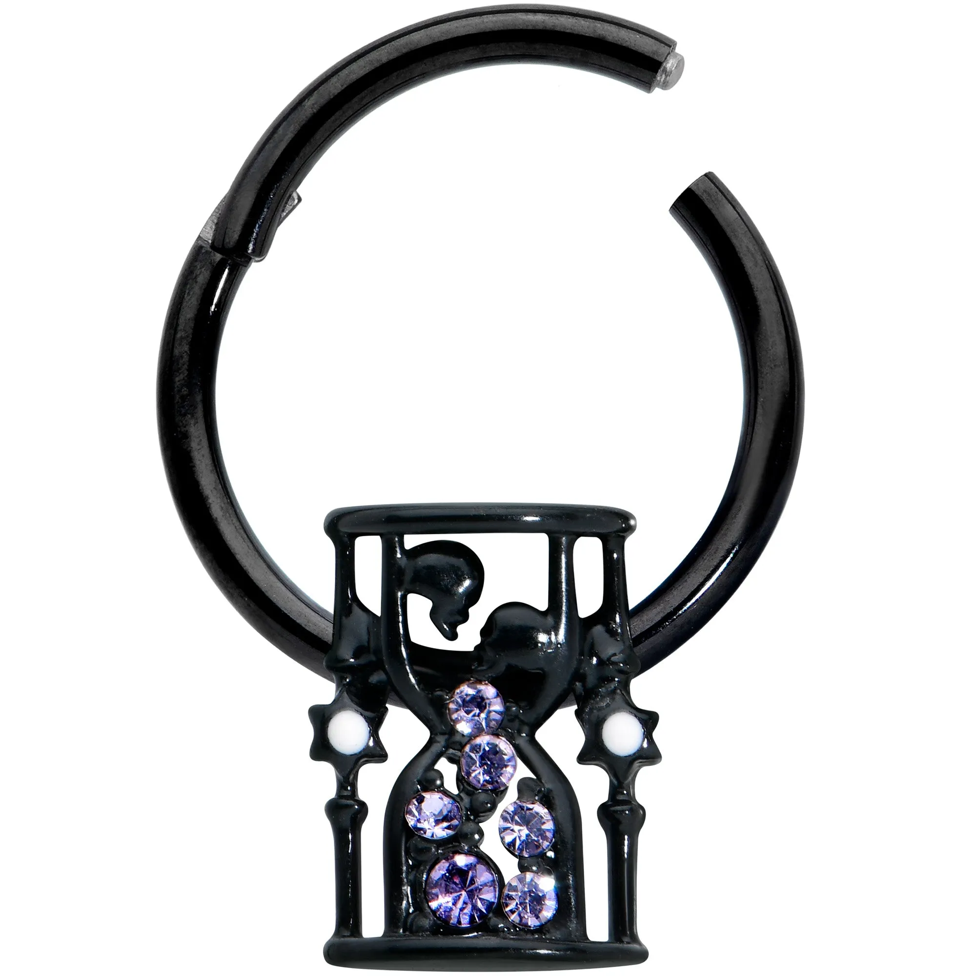 16 Gauge 3/8 Purple Gem Black Gothic Hourglass Hinged Segment Ring