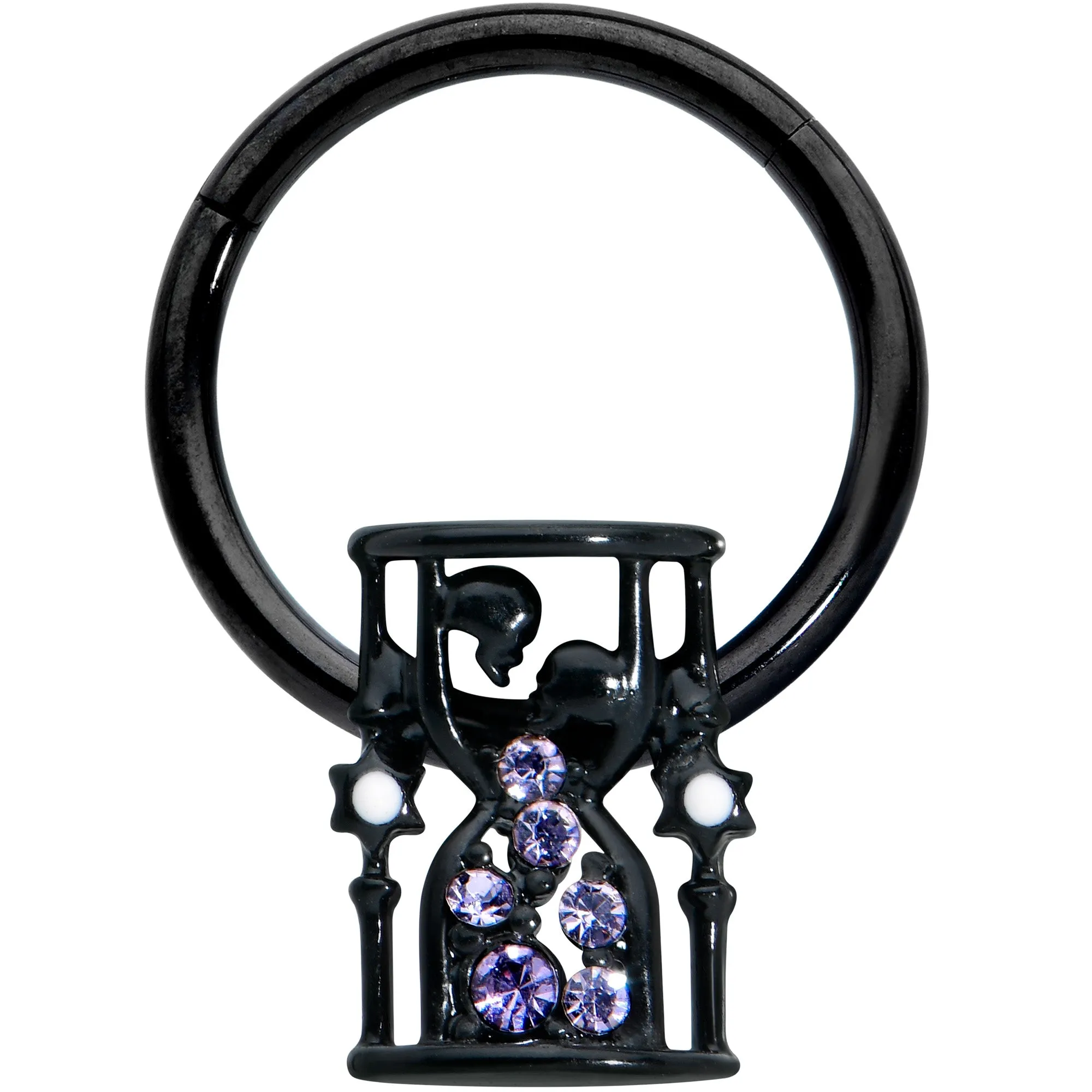 16 Gauge 3/8 Purple Gem Black Gothic Hourglass Hinged Segment Ring