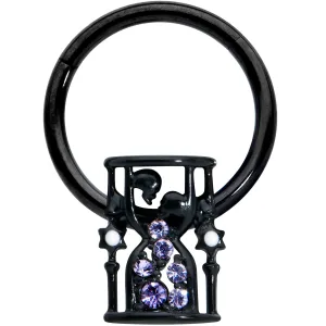 16 Gauge 3/8 Purple Gem Black Gothic Hourglass Hinged Segment Ring