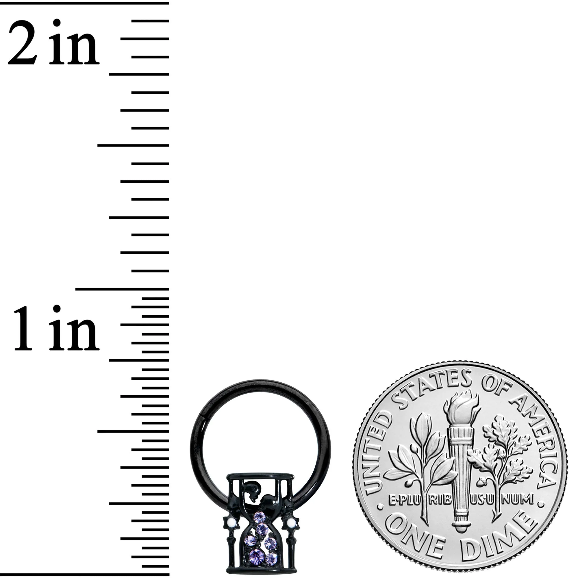 16 Gauge 3/8 Purple Gem Black Gothic Hourglass Hinged Segment Ring