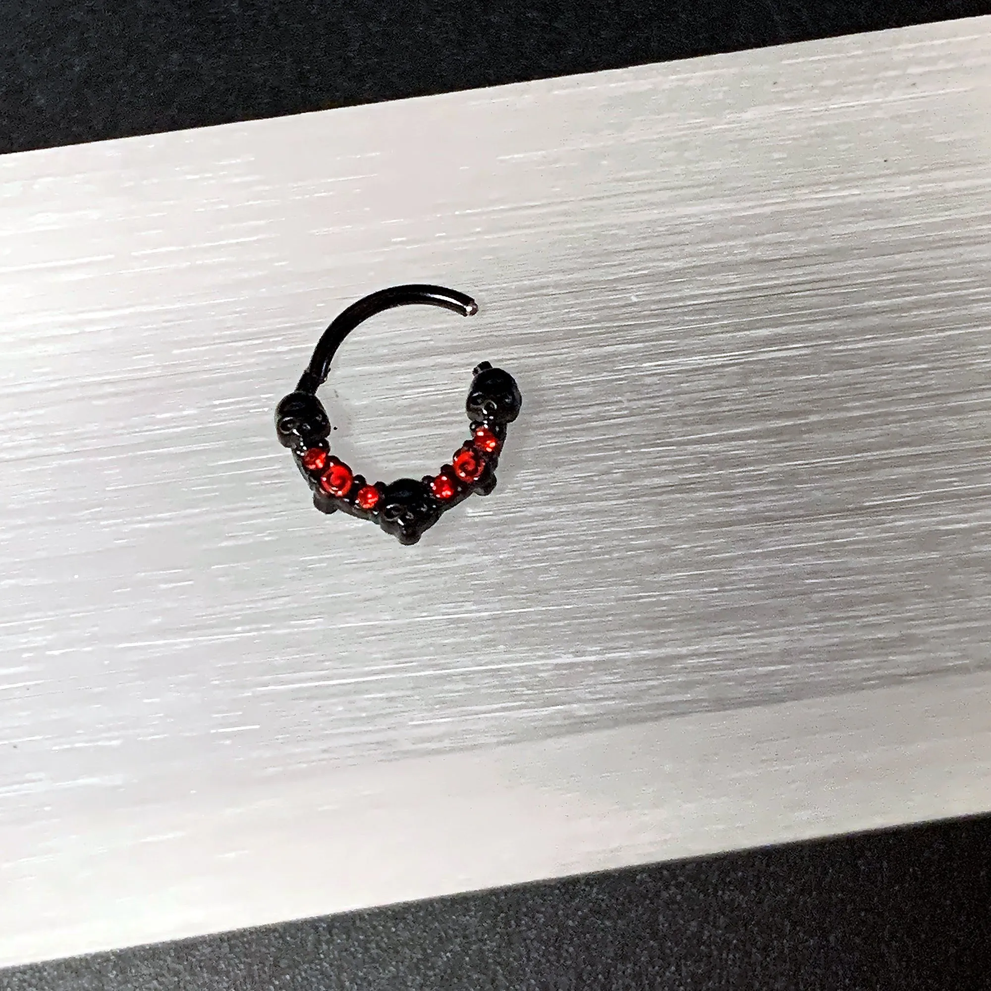 16 Gauge 3/8 Red Clear CZ Gem Black Skull Halloween Hinged Segment Ring
