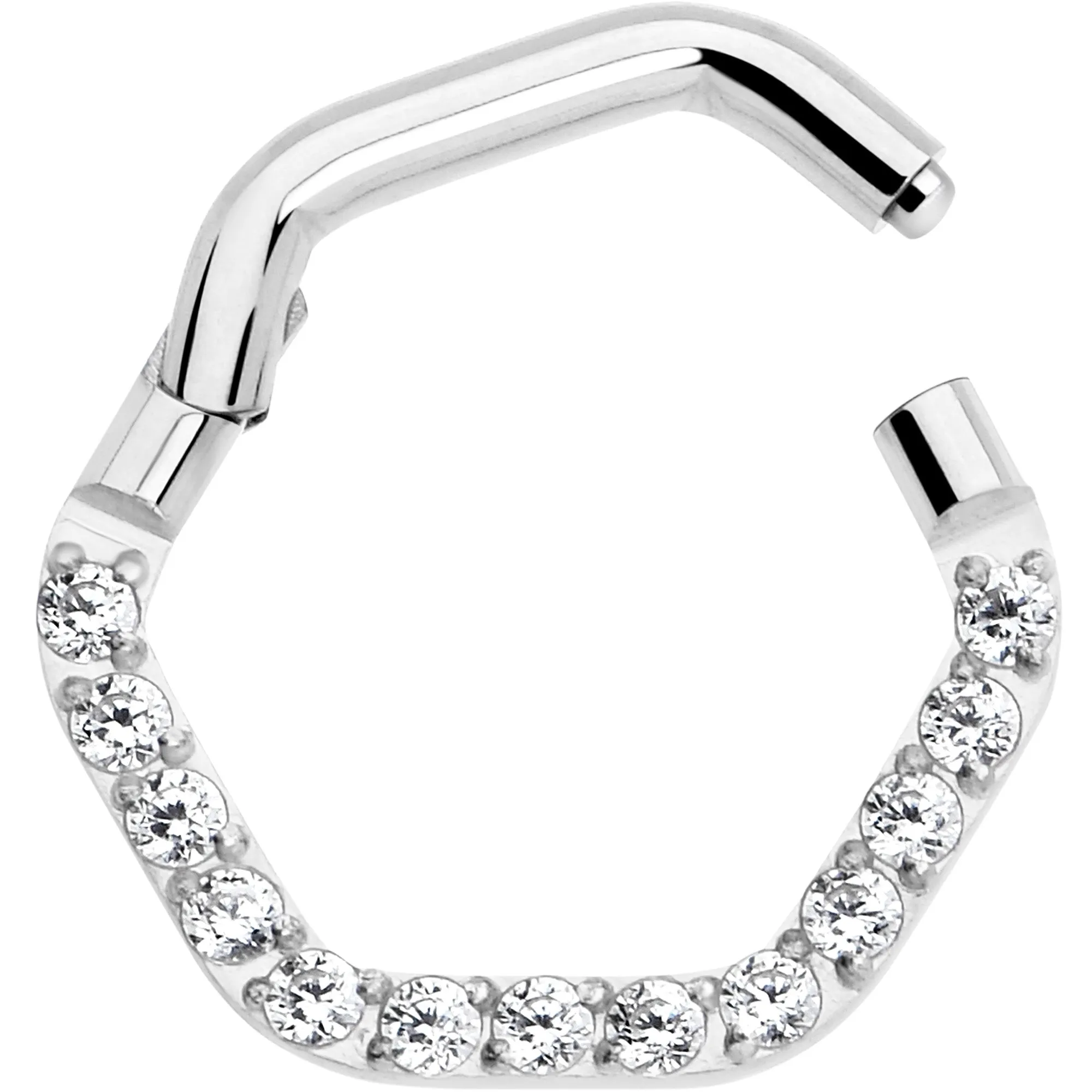 16 Gauge 5/16 Clear CZ Gem Hexagon Shape Hinged Segment Ring
