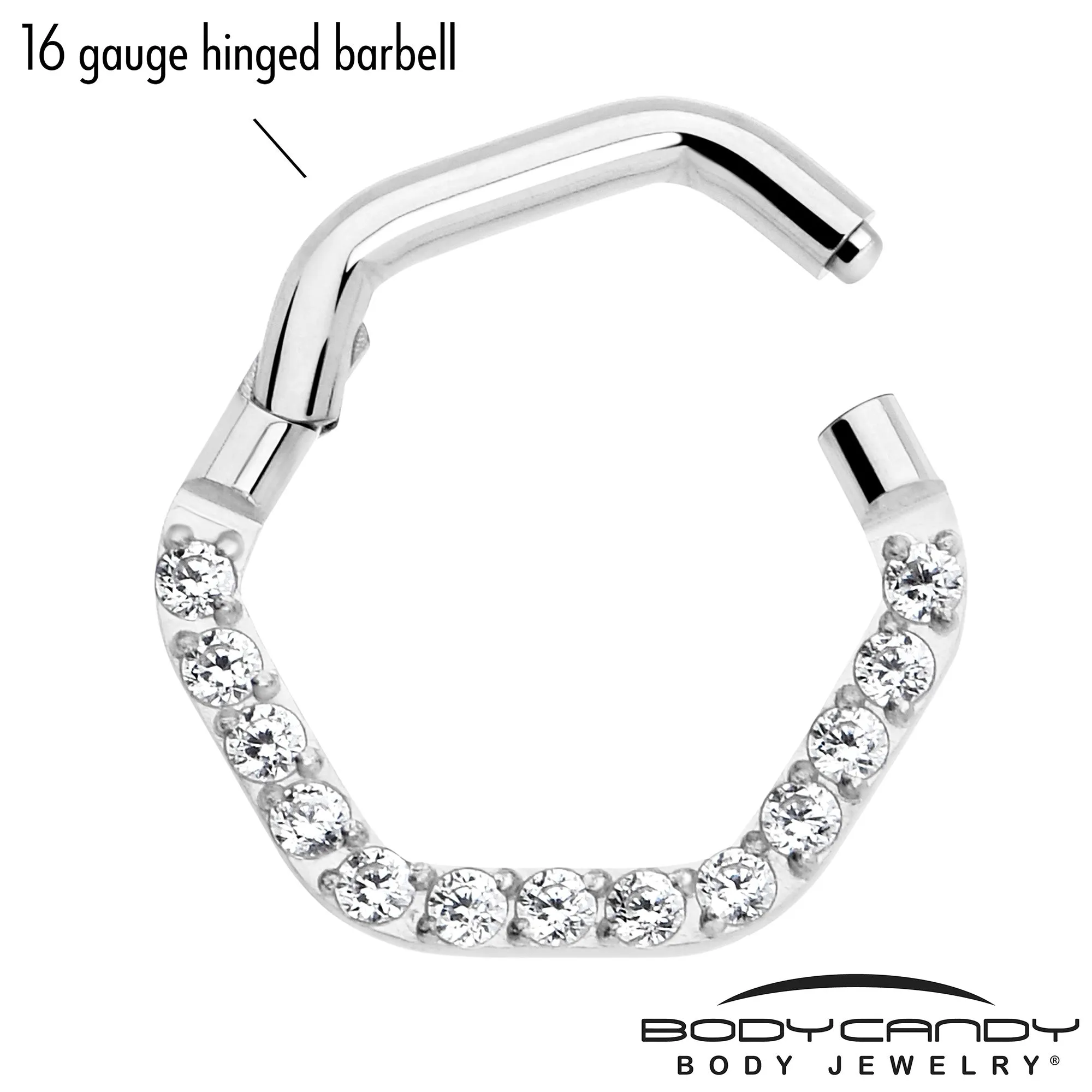 16 Gauge 5/16 Clear CZ Gem Hexagon Shape Hinged Segment Ring