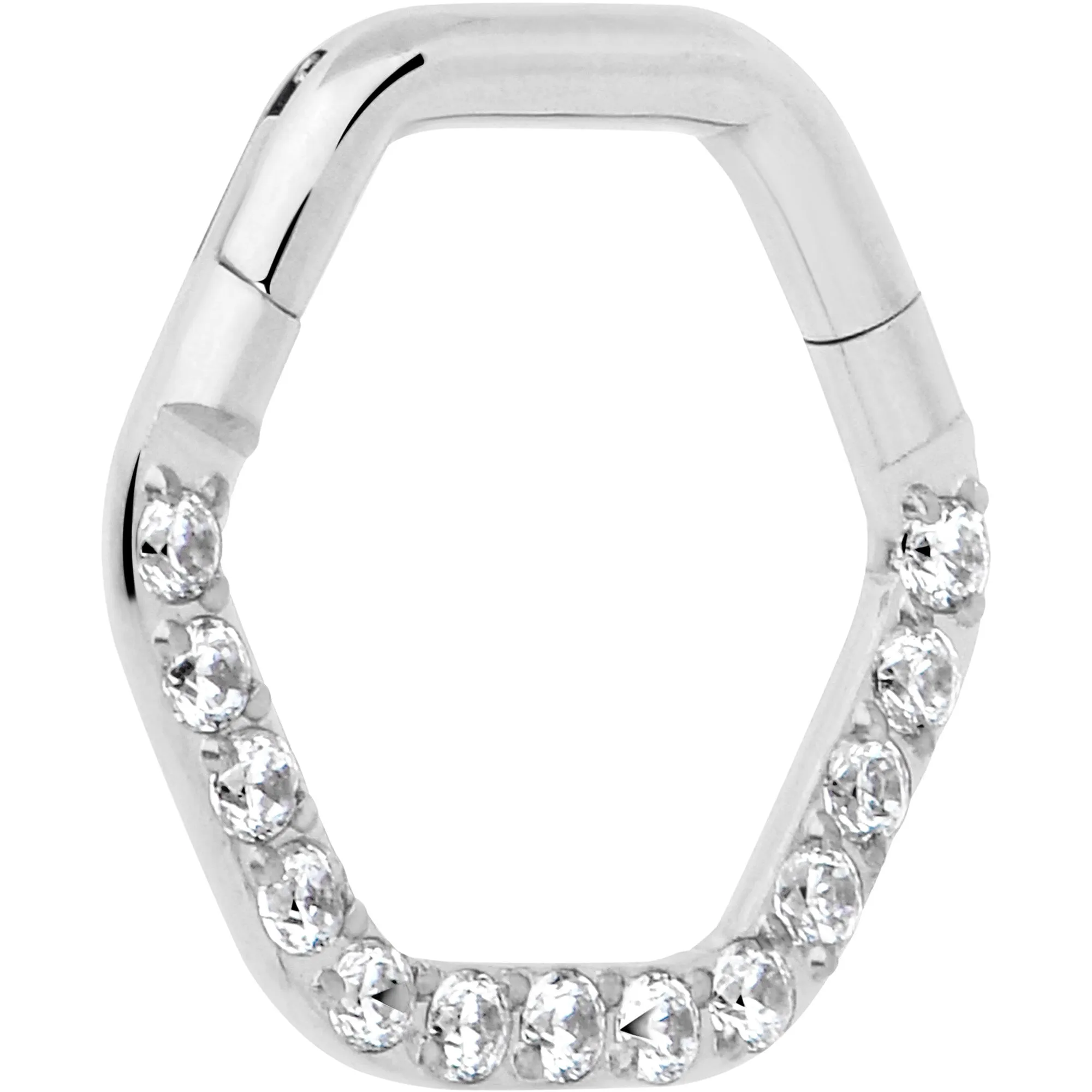 16 Gauge 5/16 Clear CZ Gem Hexagon Shape Hinged Segment Ring