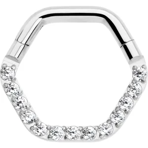 16 Gauge 5/16 Clear CZ Gem Hexagon Shape Hinged Segment Ring