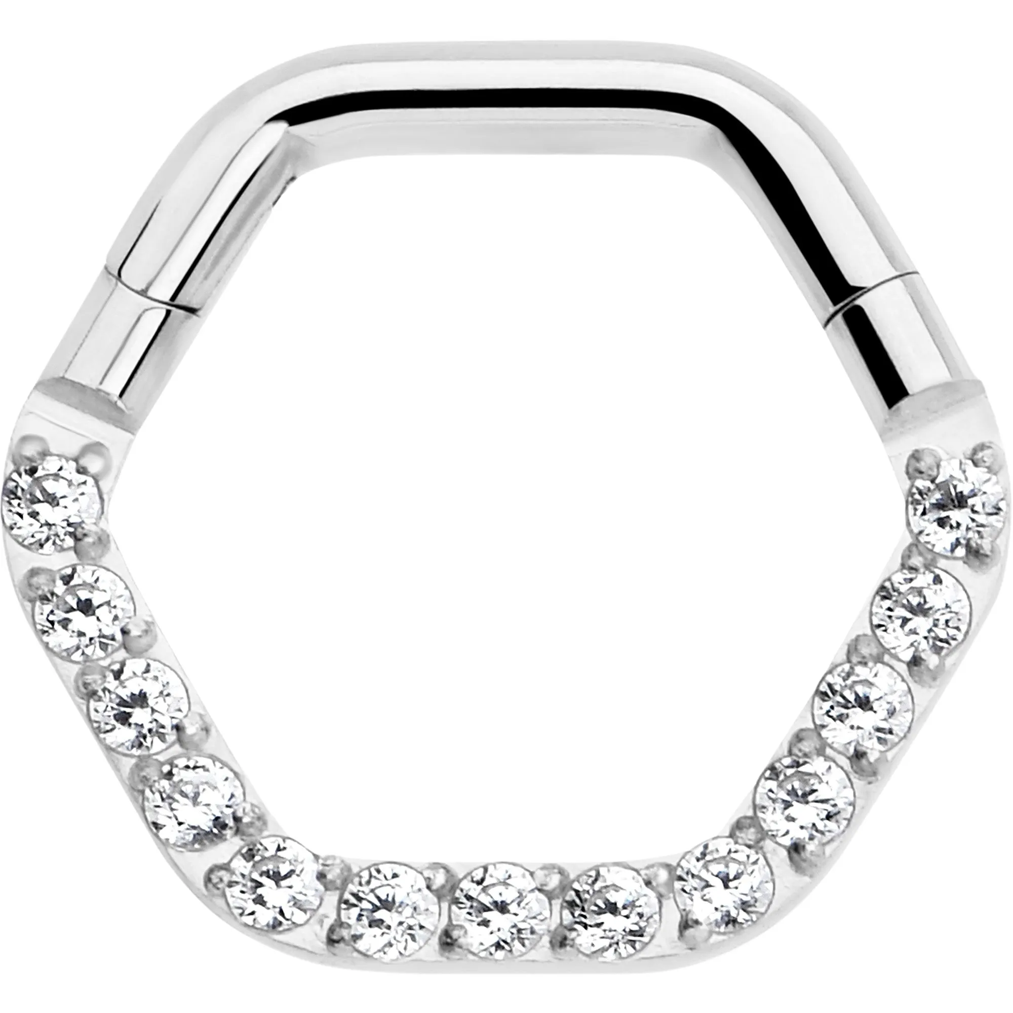 16 Gauge 5/16 Clear CZ Gem Hexagon Shape Hinged Segment Ring