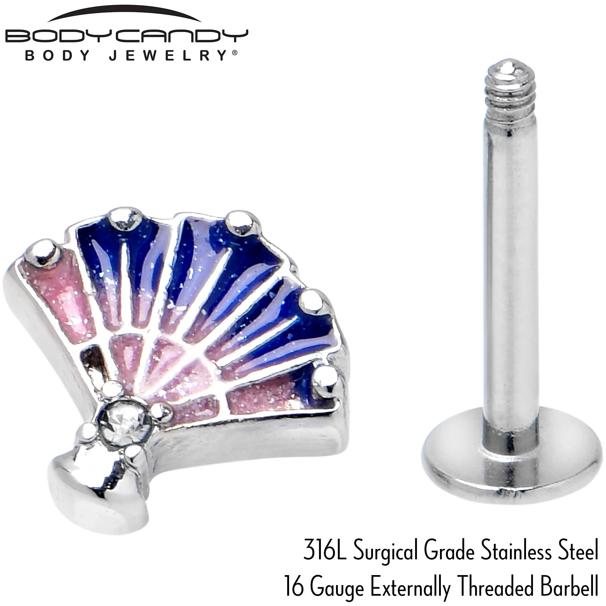 16 Gauge 5/16 Clear CZ Gem Mesmerizing Ocean Sea Shell Magic Labret Tragus