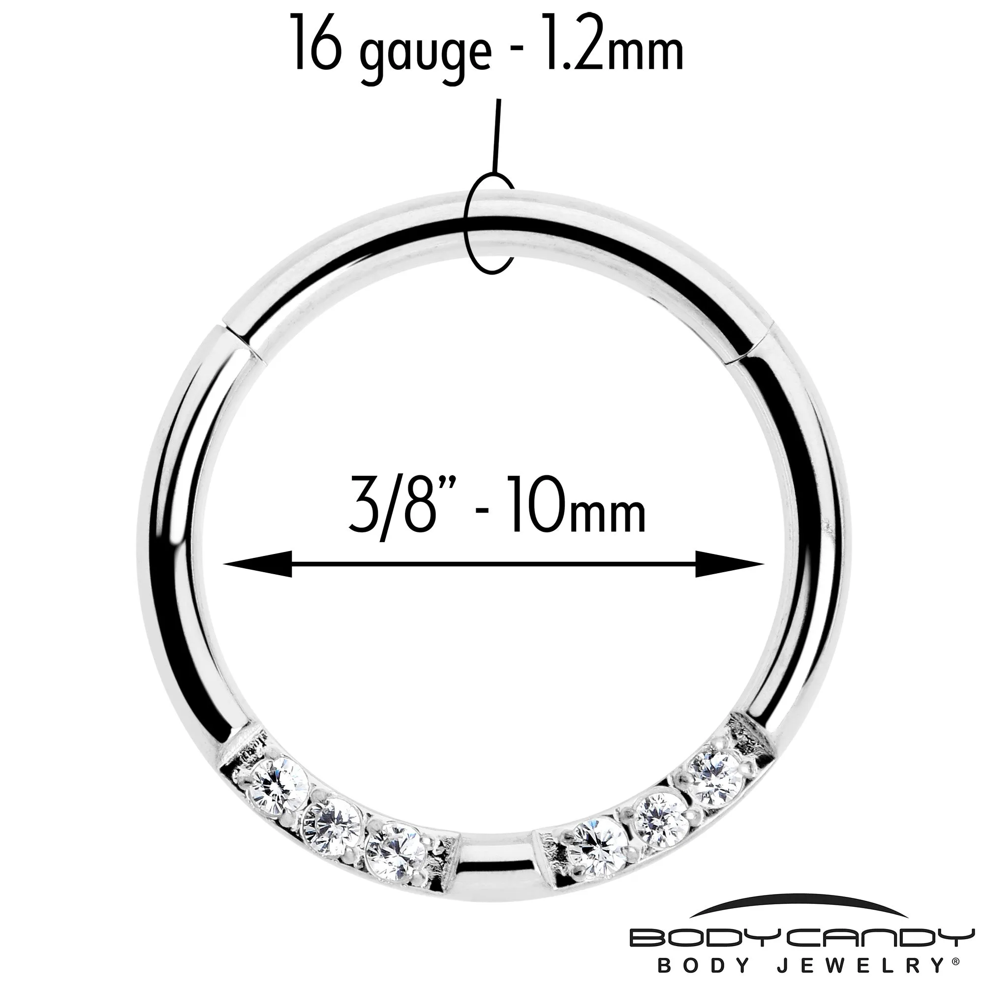 16 Gauge 5/16 CZ Gem Forward Facing Hinged Segment Ring