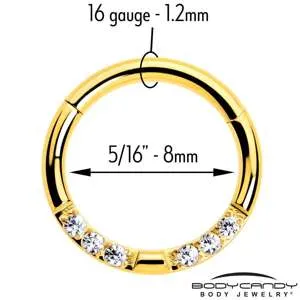 16 Gauge 5/16 CZ Gem Forward Facing Hinged Segment Ring