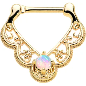 16 Gauge 5/16 White Synth Opal Gold Tone Lacy Love Cartilage Clicker