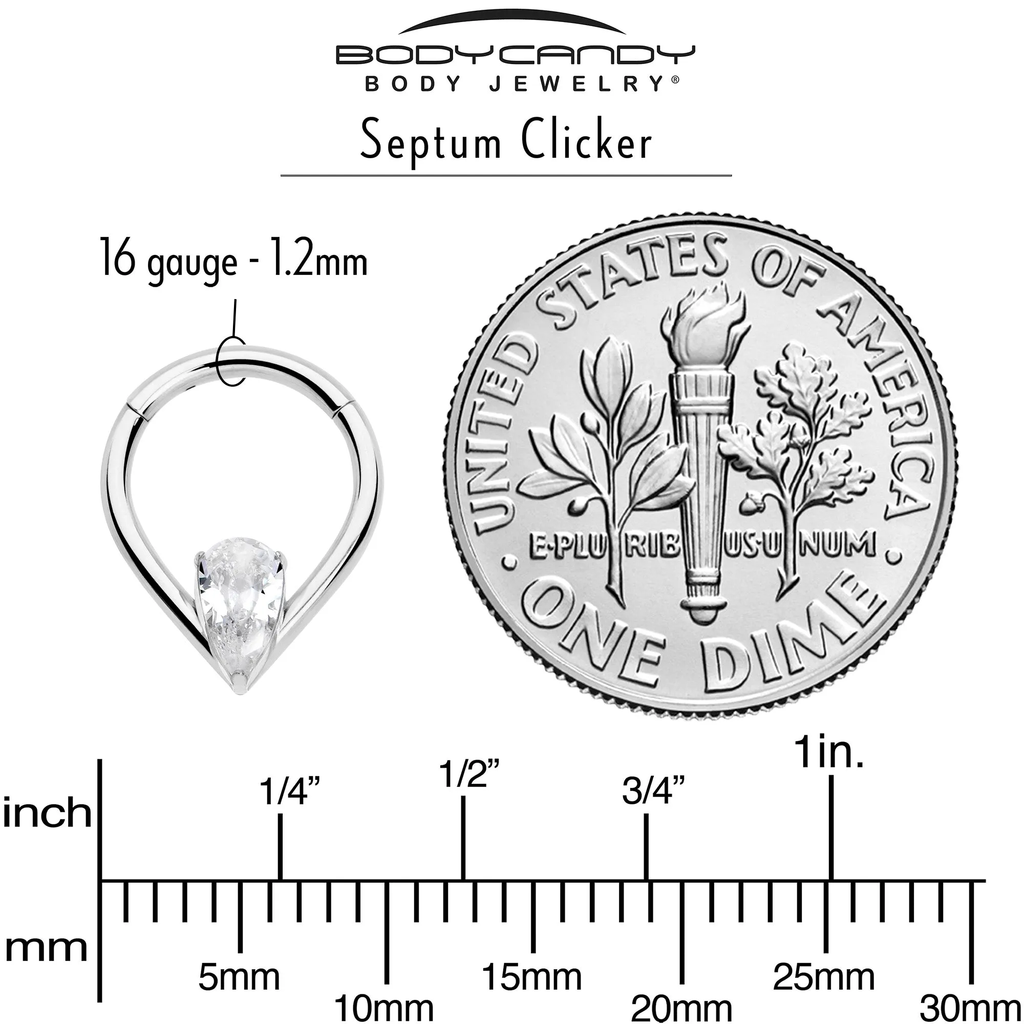 16 Gauge CZ Stainless Steel Hinged Segment Ring with Gem Teardrop
