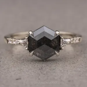 1.62 Carat Black Hexagon Diamond Engagement Ring, Eliza Setting, 14K White Gold