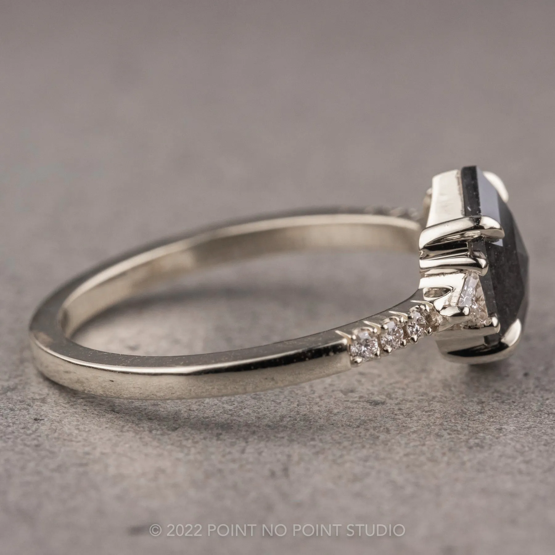 1.62 Carat Black Hexagon Diamond Engagement Ring, Eliza Setting, 14K White Gold