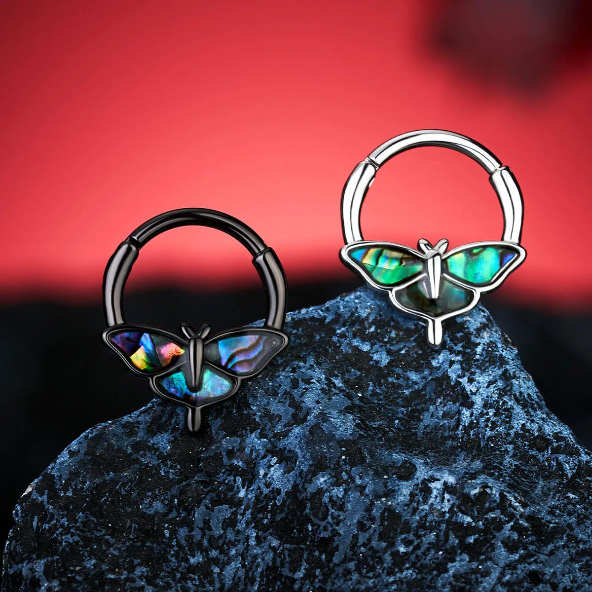 16G Abalone Shell Moth Septum Ring