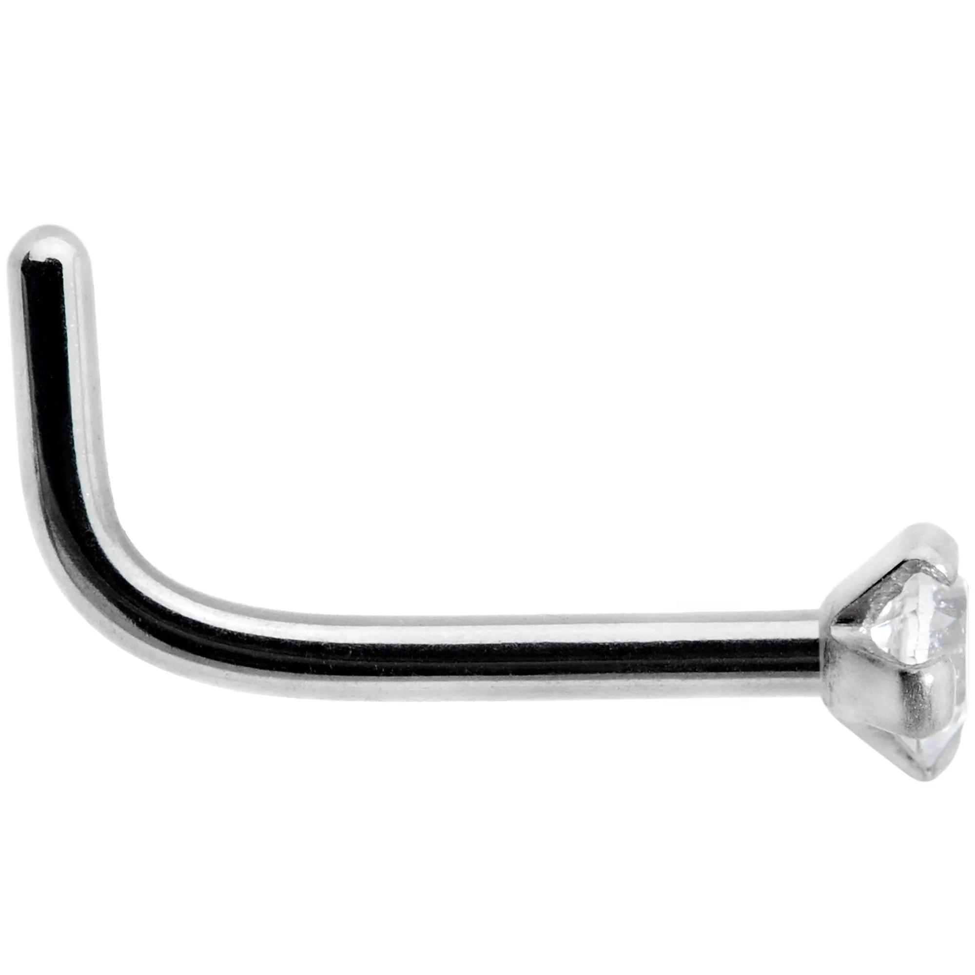 18 Gauge 1/4 Clear 2mm CZ Gem Grade 23 Titanium L Shaped Nose Ring
