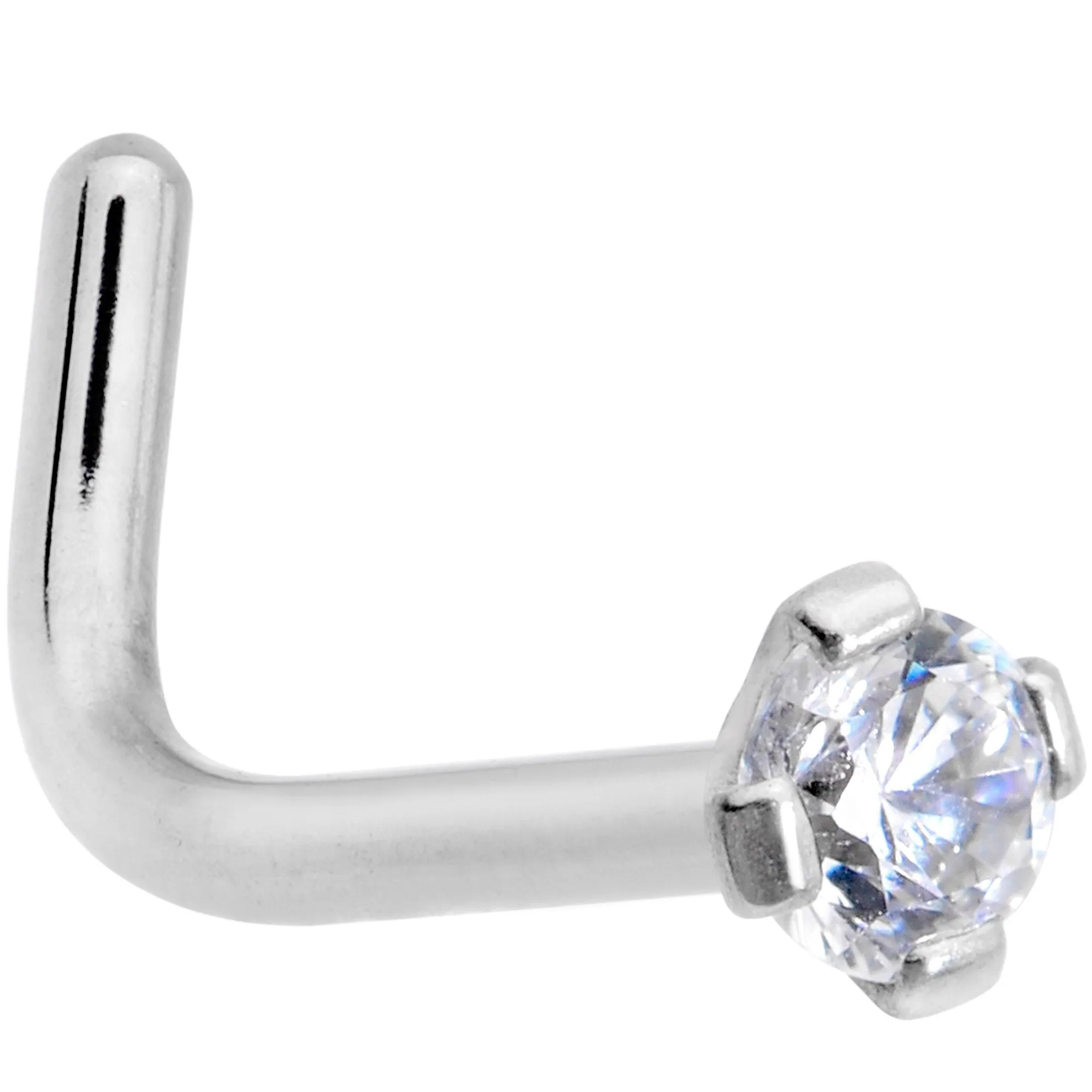 18 Gauge 1/4 Clear 2mm CZ Gem Grade 23 Titanium L Shaped Nose Ring