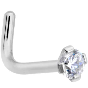 18 Gauge 1/4 Clear 2mm CZ Gem Grade 23 Titanium L Shaped Nose Ring
