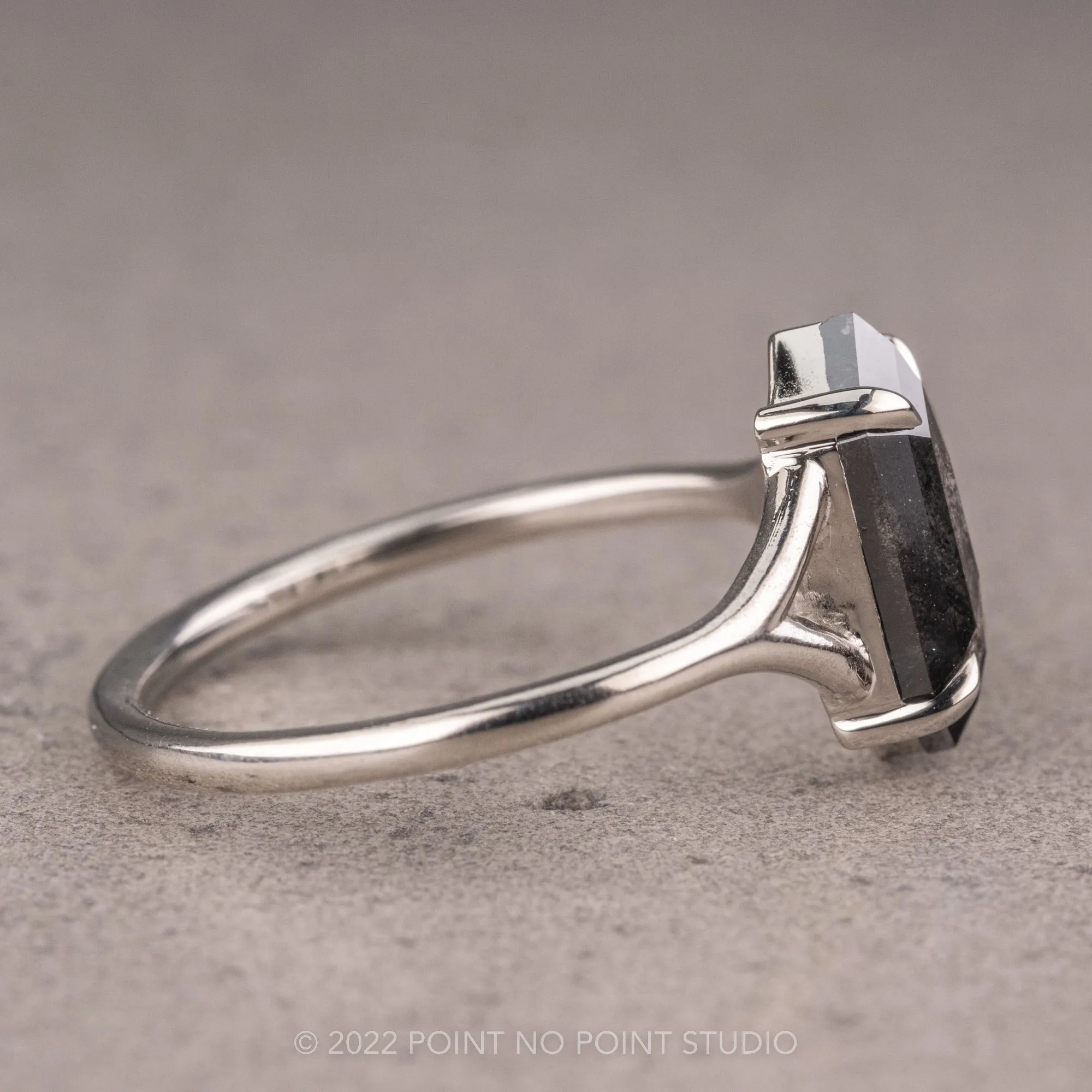 1.93 Carat Salt and Pepper Hexagon Diamond Engagement Ring, Split Shank Jane, Platinum