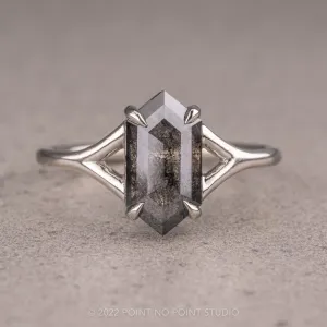 1.93 Carat Salt and Pepper Hexagon Diamond Engagement Ring, Split Shank Jane, Platinum