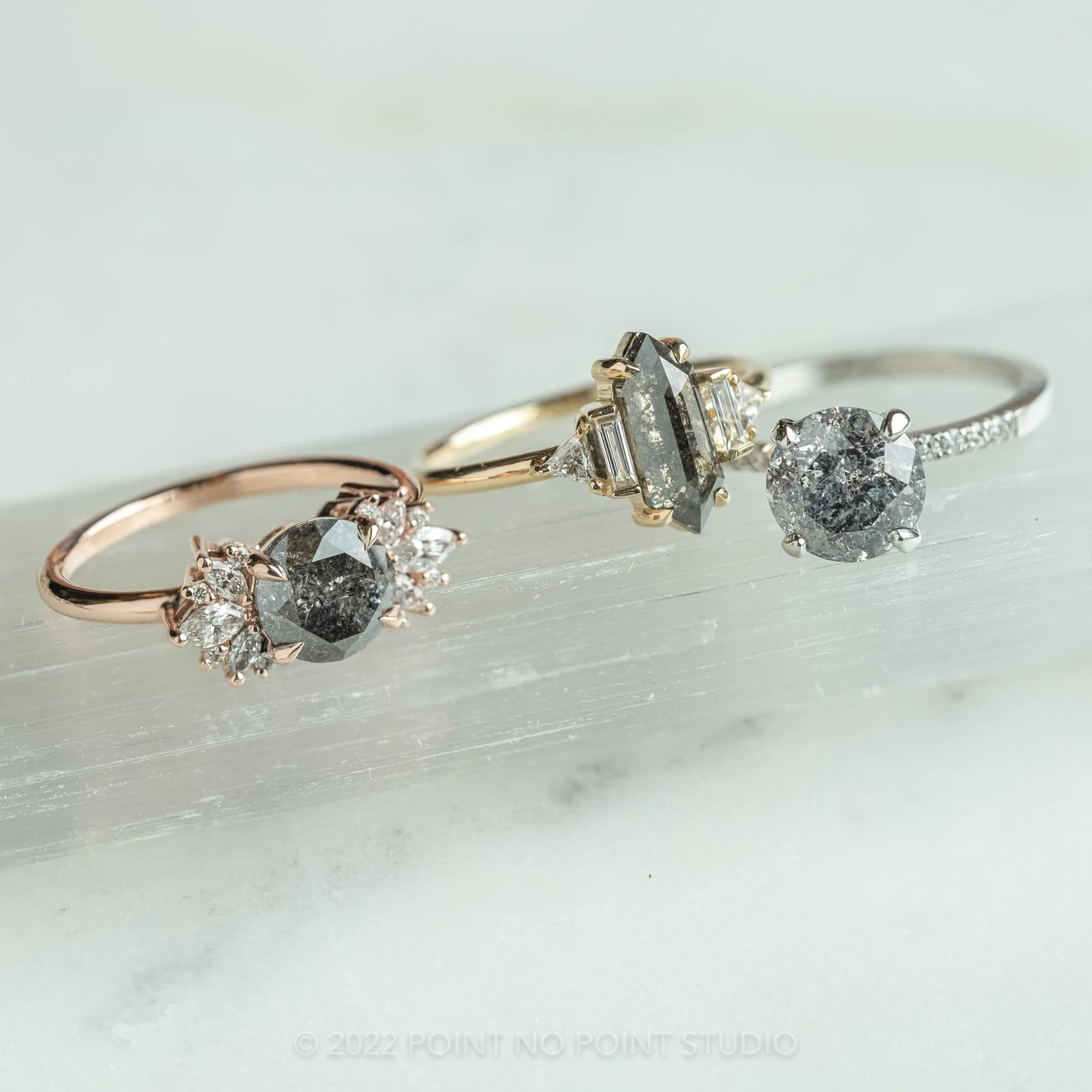 1.93 Carat Salt and Pepper Round Diamond Engagement Ring, Jules Setting, 14K White Gold