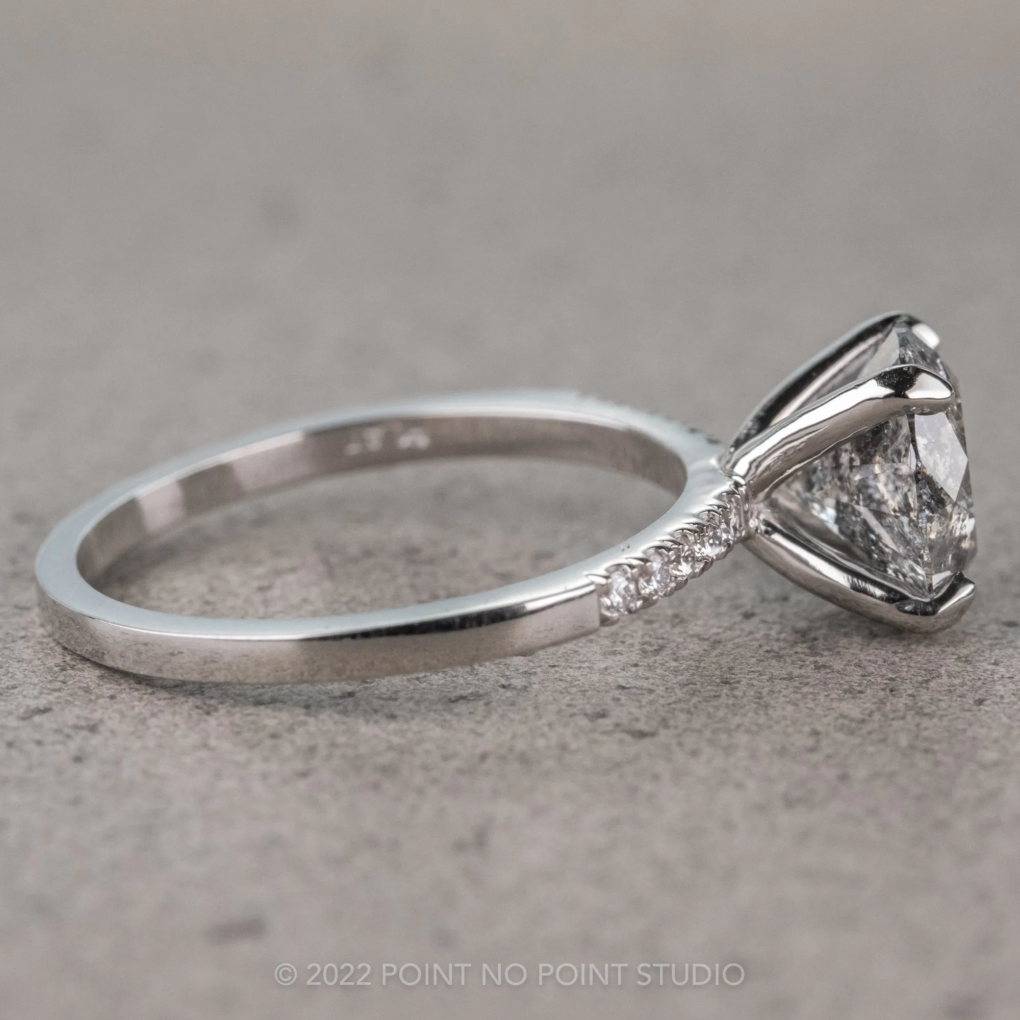 1.93 Carat Salt and Pepper Round Diamond Engagement Ring, Jules Setting, 14K White Gold
