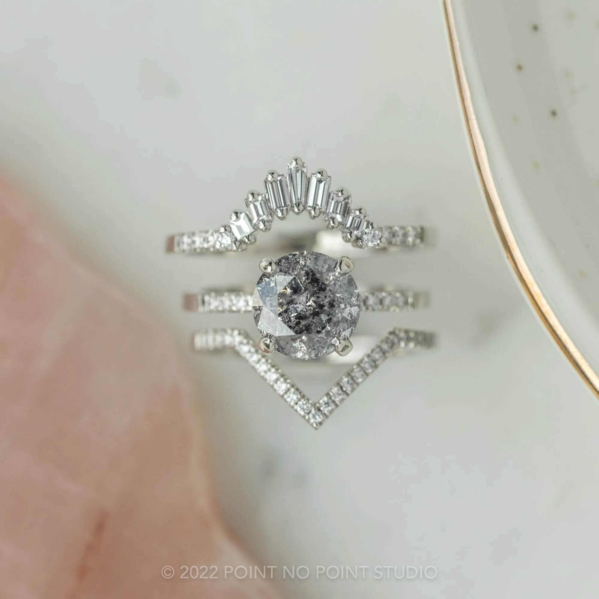 1.93 Carat Salt and Pepper Round Diamond Engagement Ring, Jules Setting, 14K White Gold