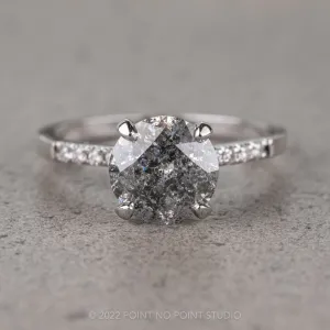 1.93 Carat Salt and Pepper Round Diamond Engagement Ring, Jules Setting, 14K White Gold
